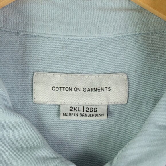 Cotton On Shirt Mens XXL 2XL Blue Button Up Short Sleeve Stretch Performance - Picture 6 of 8